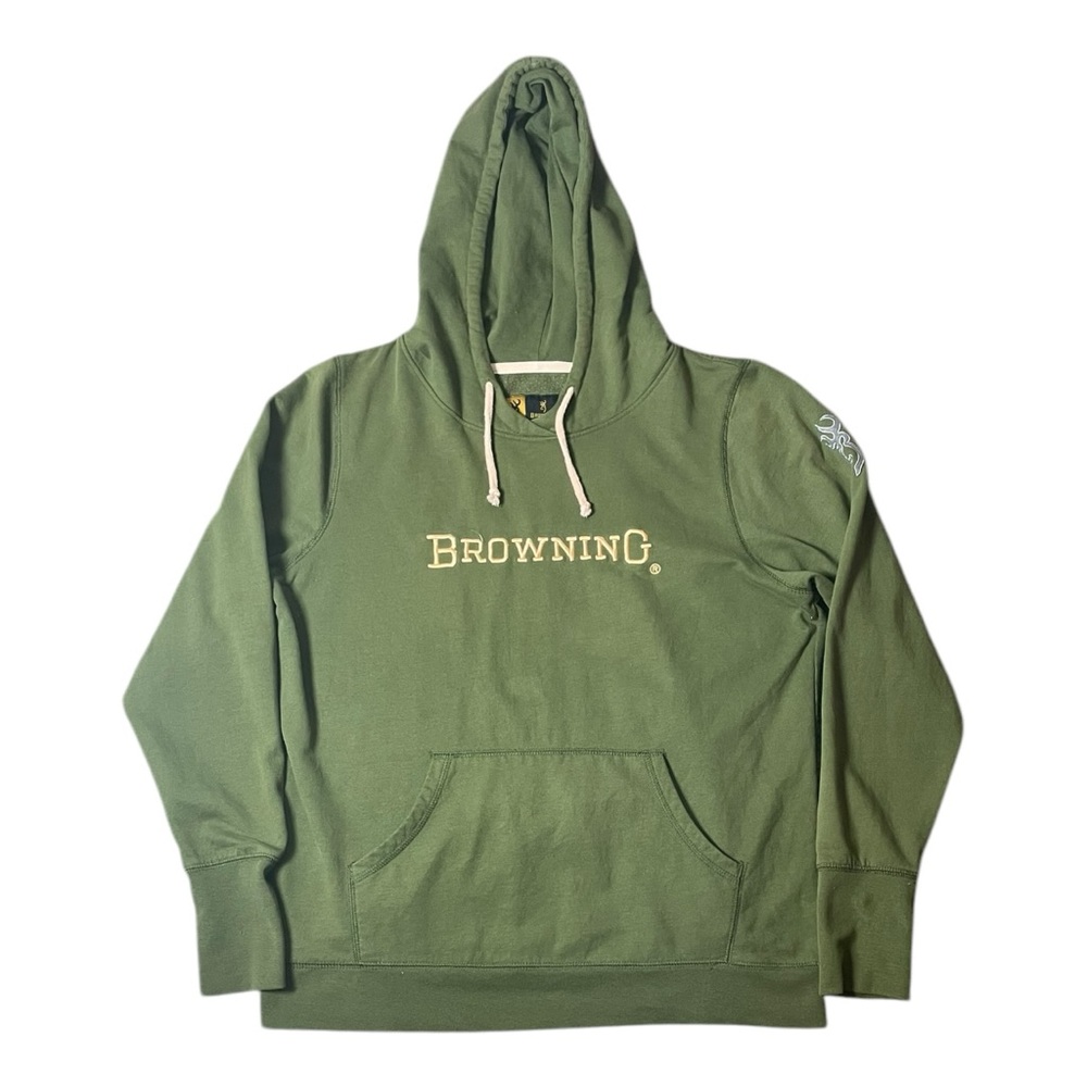 Green browning hoodie. Embroidered logo. Quality material